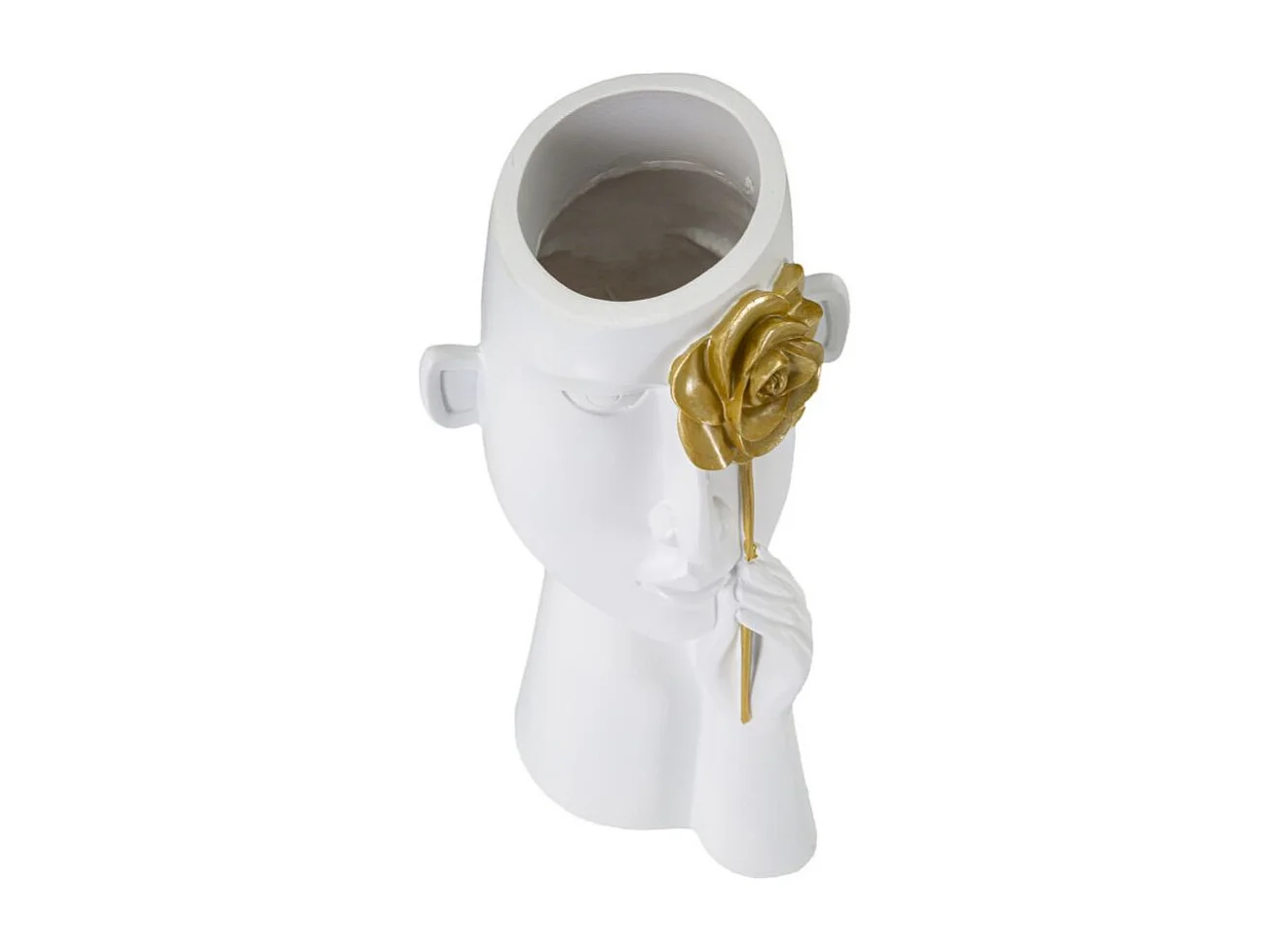 Witte en gouden vaas met harsgezicht, 14x13x27 cm