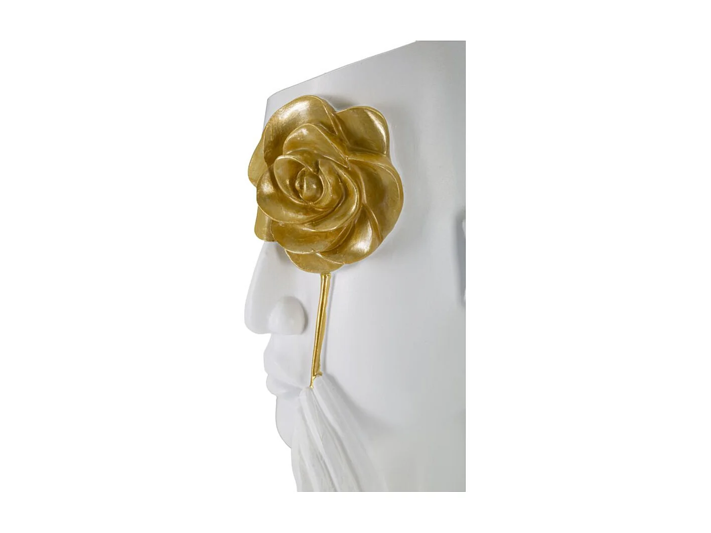 Witte en gouden vaas met harsgezicht, 14x13x27 cm