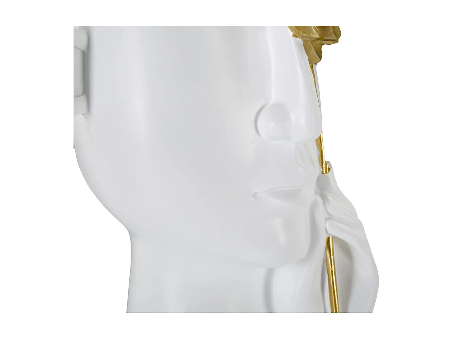 Witte en gouden vaas met harsgezicht, 14x13x27 cm