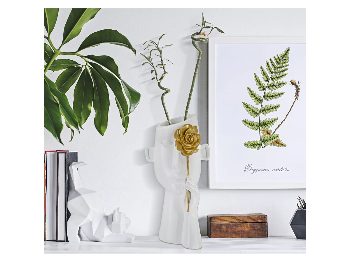 Vase Déco Visage en Résine "Fiore" 27cm Blanc