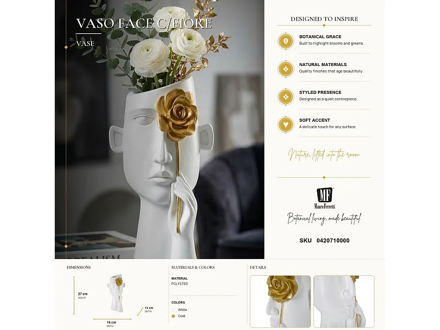 Vase Déco Visage en Résine "Fiore" 27cm Blanc