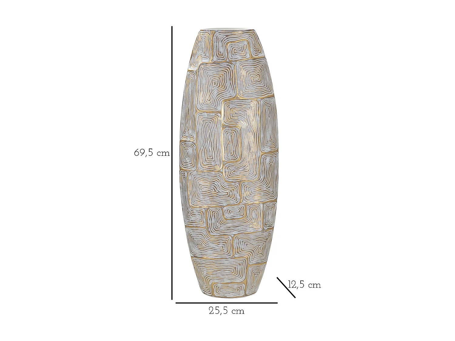 Vaso in resina dorato con linee astratte cm 25,5x12,5x69,5