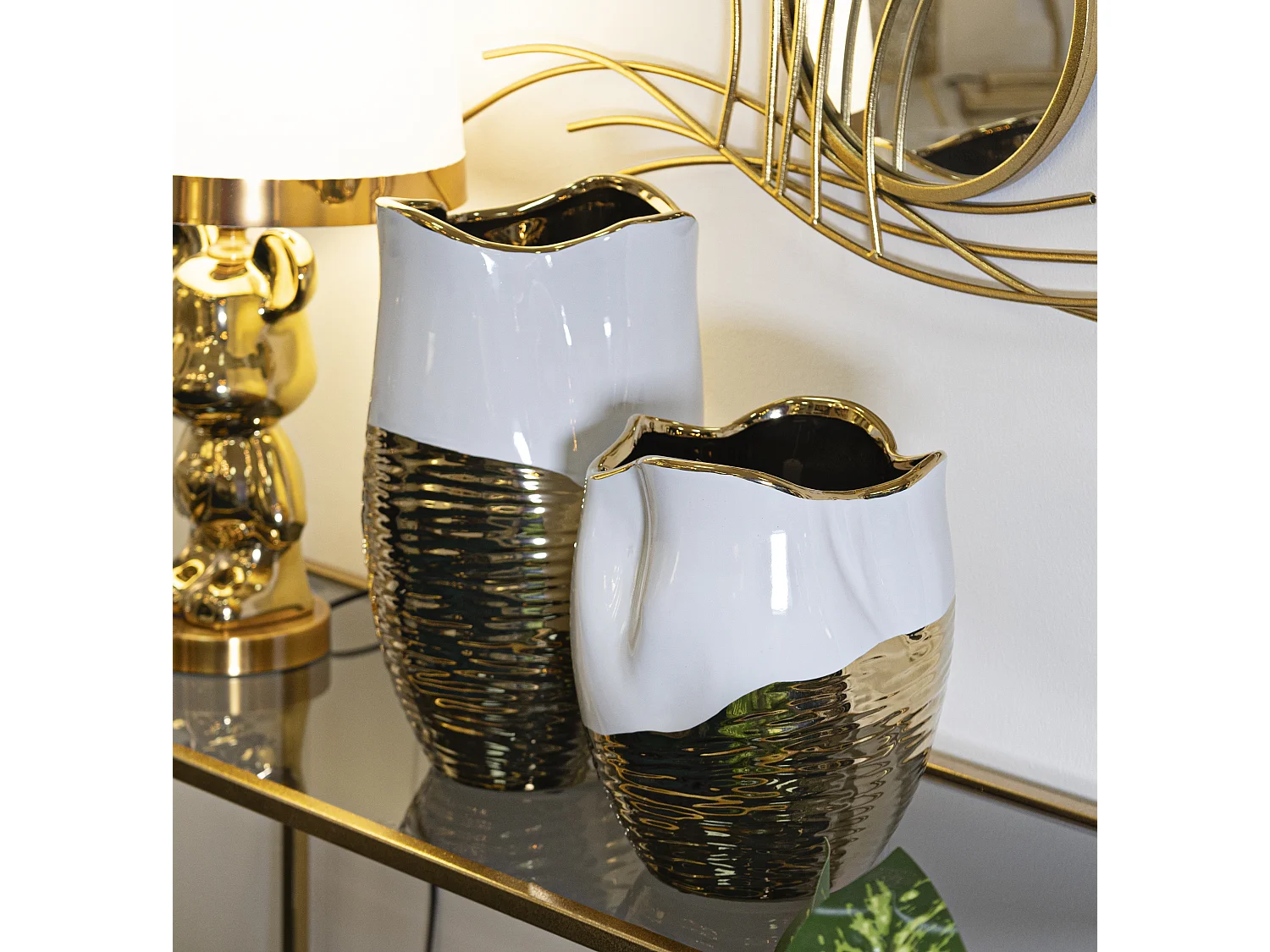 Vase Design en Céramique "Lux" 35cm Blanc & Or