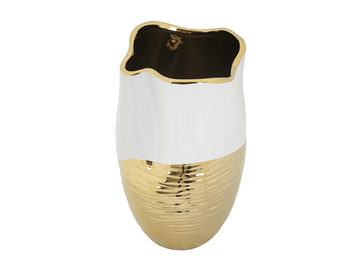 Vase Design en Céramique "Lux" 35cm Blanc & Or