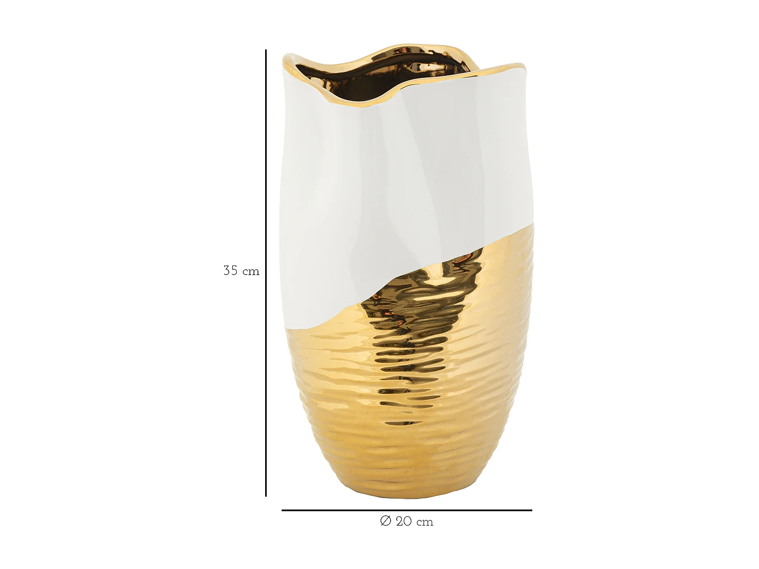 Vase Design en Céramique "Lux" 35cm Blanc & Or