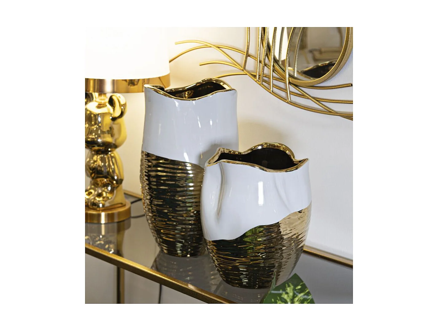 Vaso in ceramica dorato e bianco Ø cm 20x35