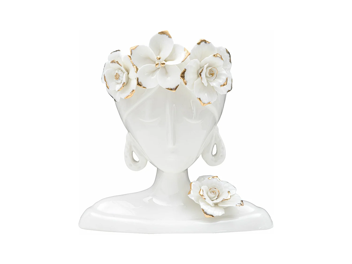 Vase en Porcelaine "Woman Young" - 21,7x14x21 cm, Décor Doré, Design Inspiré par un Visage Féminin