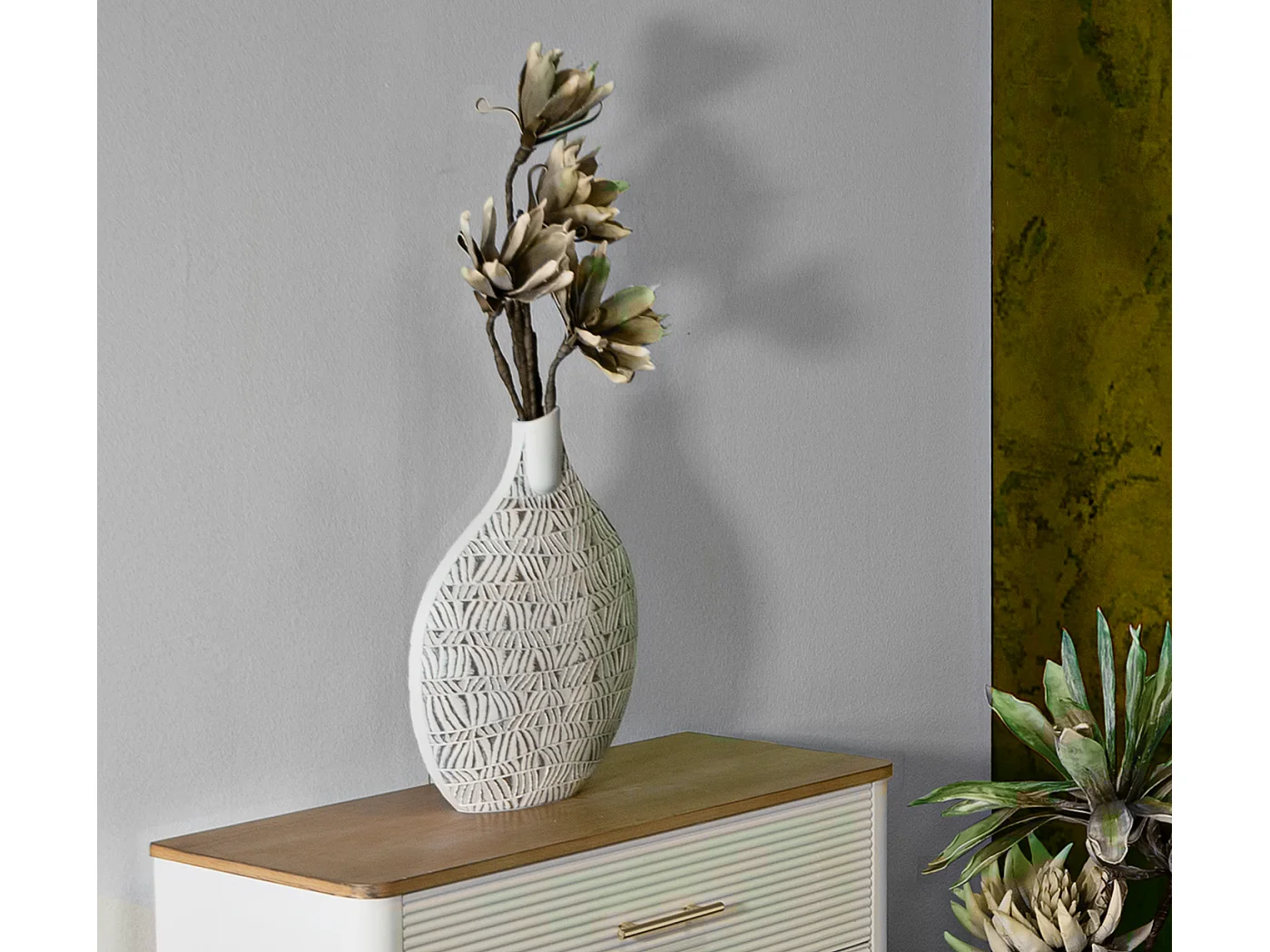 Vase Déco Abstrait "Nairobi" 46cm Blanc