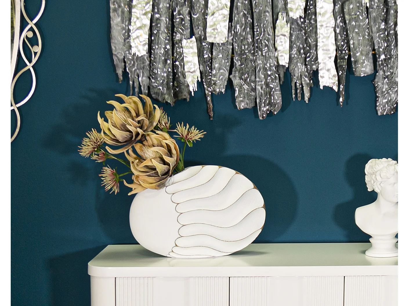 Vase Design en Relief "Lines" 34cm Blanc