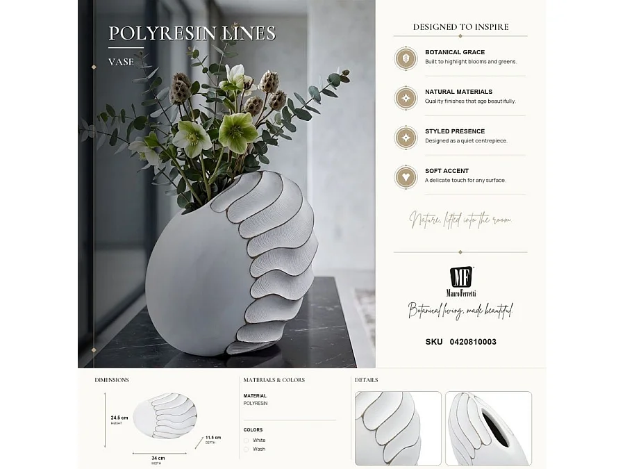 Vase Design en Relief "Lines" 34cm Blanc