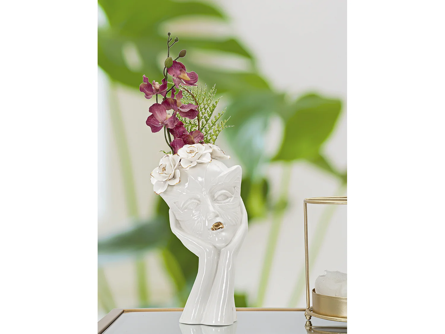 Vase Déco en Porcelaine "Woman Mask" 27cm Blanc