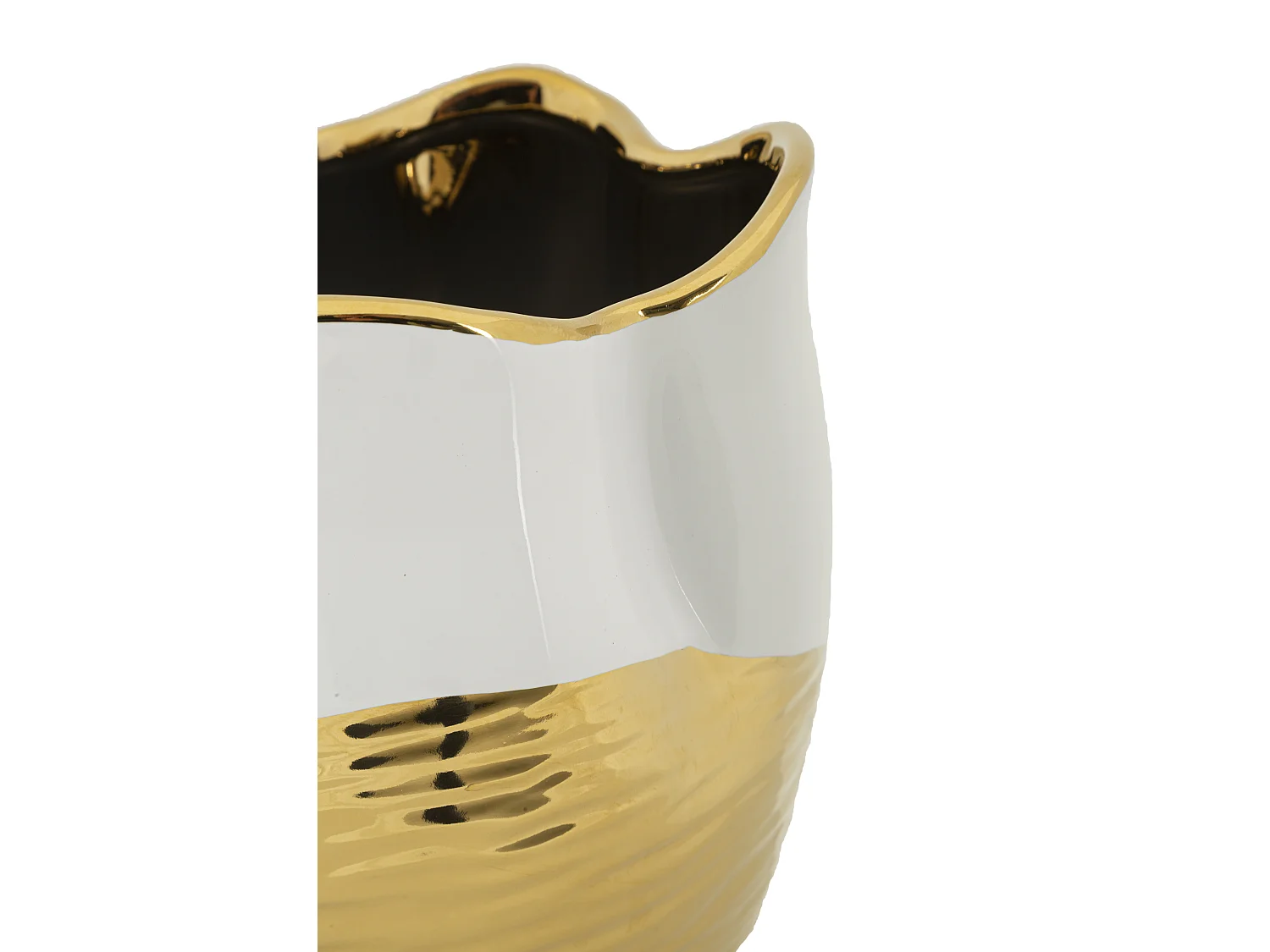 Vase Design en Céramique "Lux" 25cm Blanc & Or