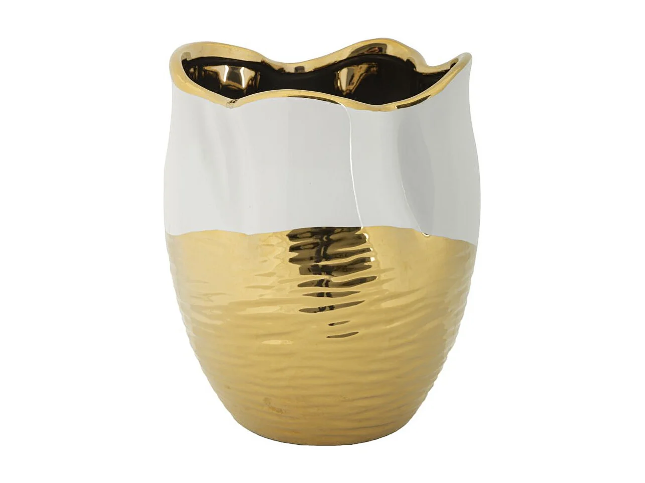 Vase Design en Céramique "Lux" 25cm Blanc & Or