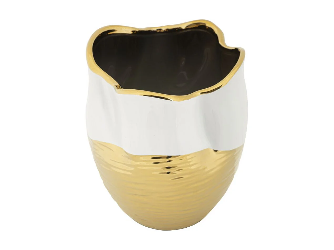 Vase Design en Céramique "Lux" 25cm Blanc & Or