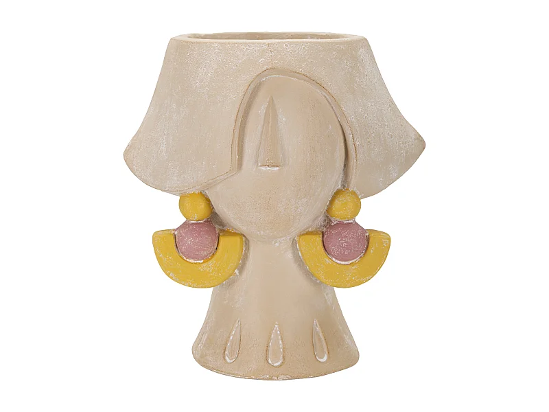 Vaso in resina beige testa di donna cm 24,5x20,5x26