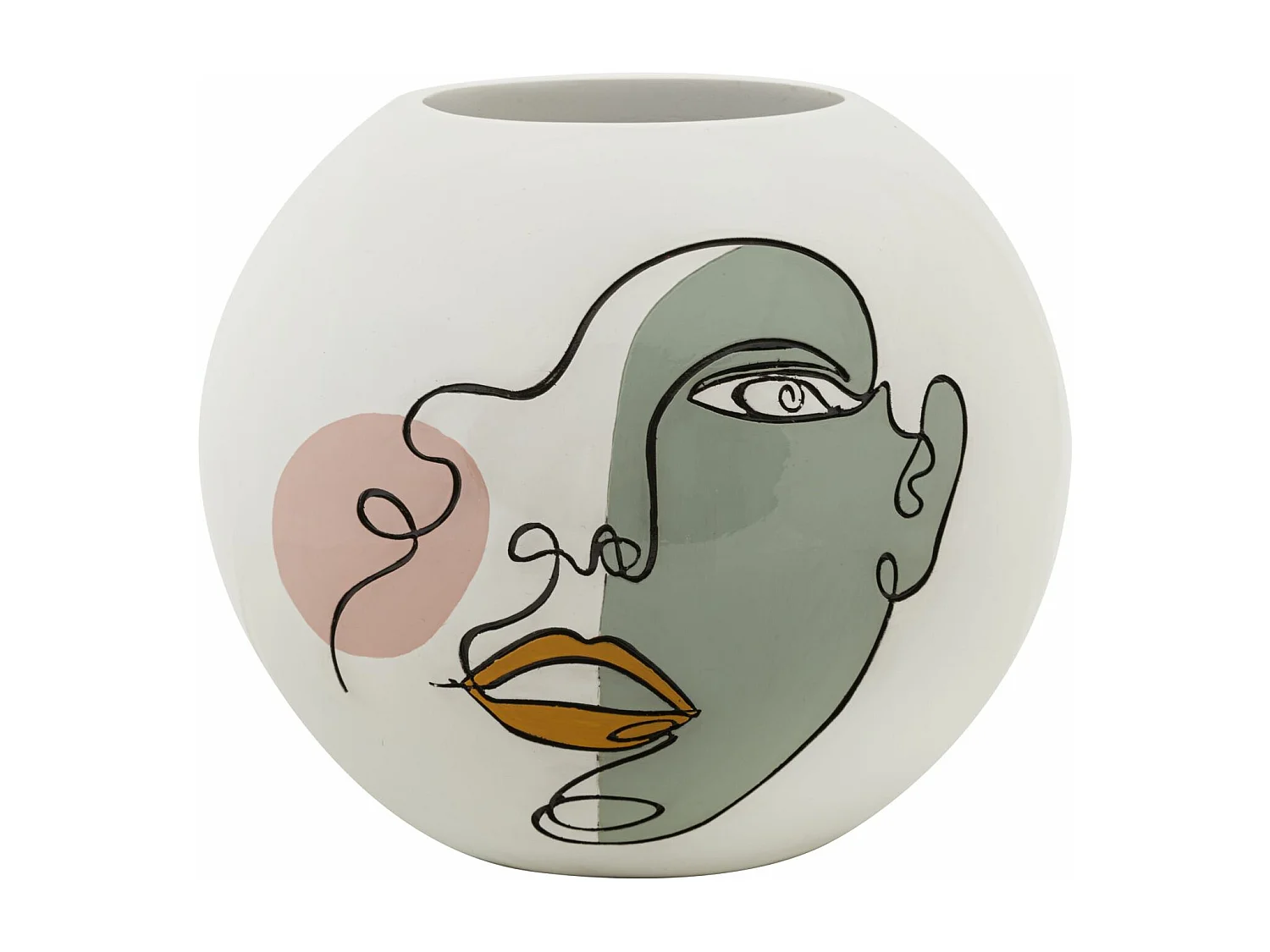 Vase en résine blanche face peinte Ø 25,5x22 cm