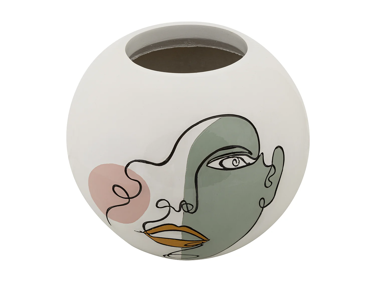 Vase en résine blanche face peinte Ø 25,5x22 cm