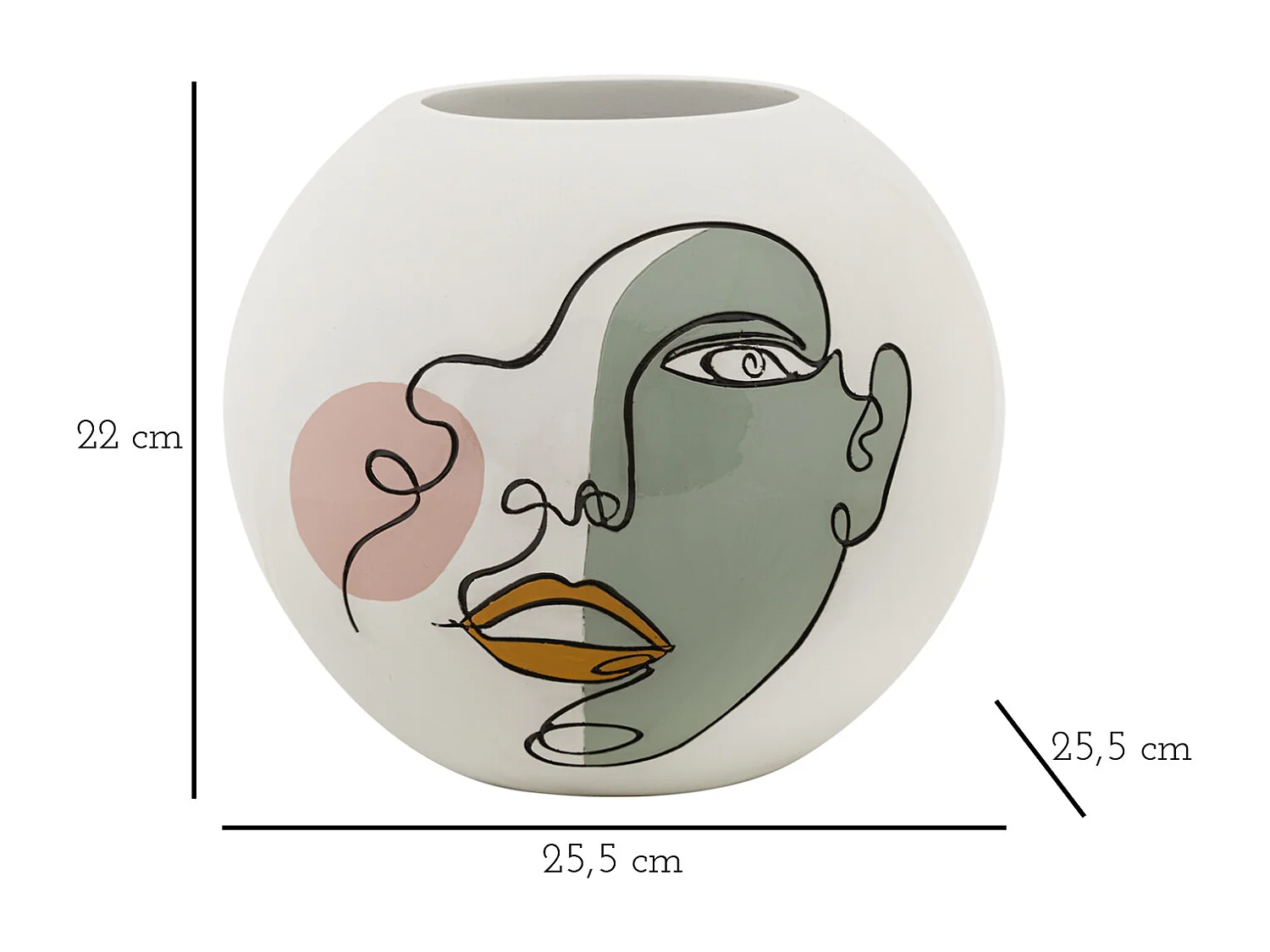 Vase en résine blanche face peinte Ø 25,5x22 cm