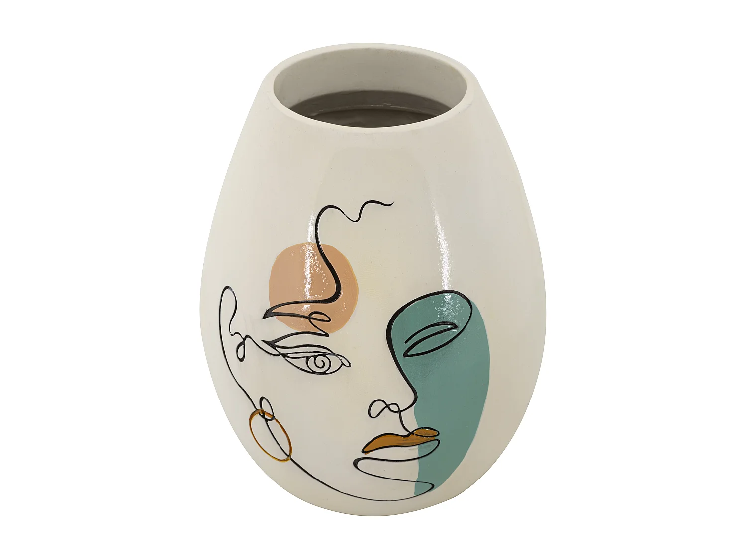 Vaso in resina bianco con volto dipinto Ø cm 22,5x29