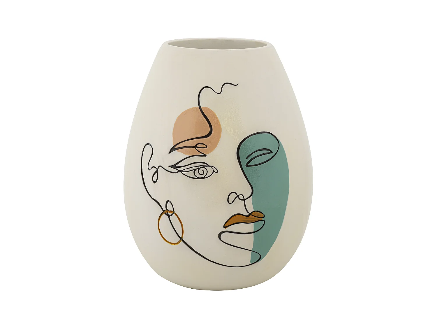 Vase en résine blanche face peinte Ø 22,5x29 cm