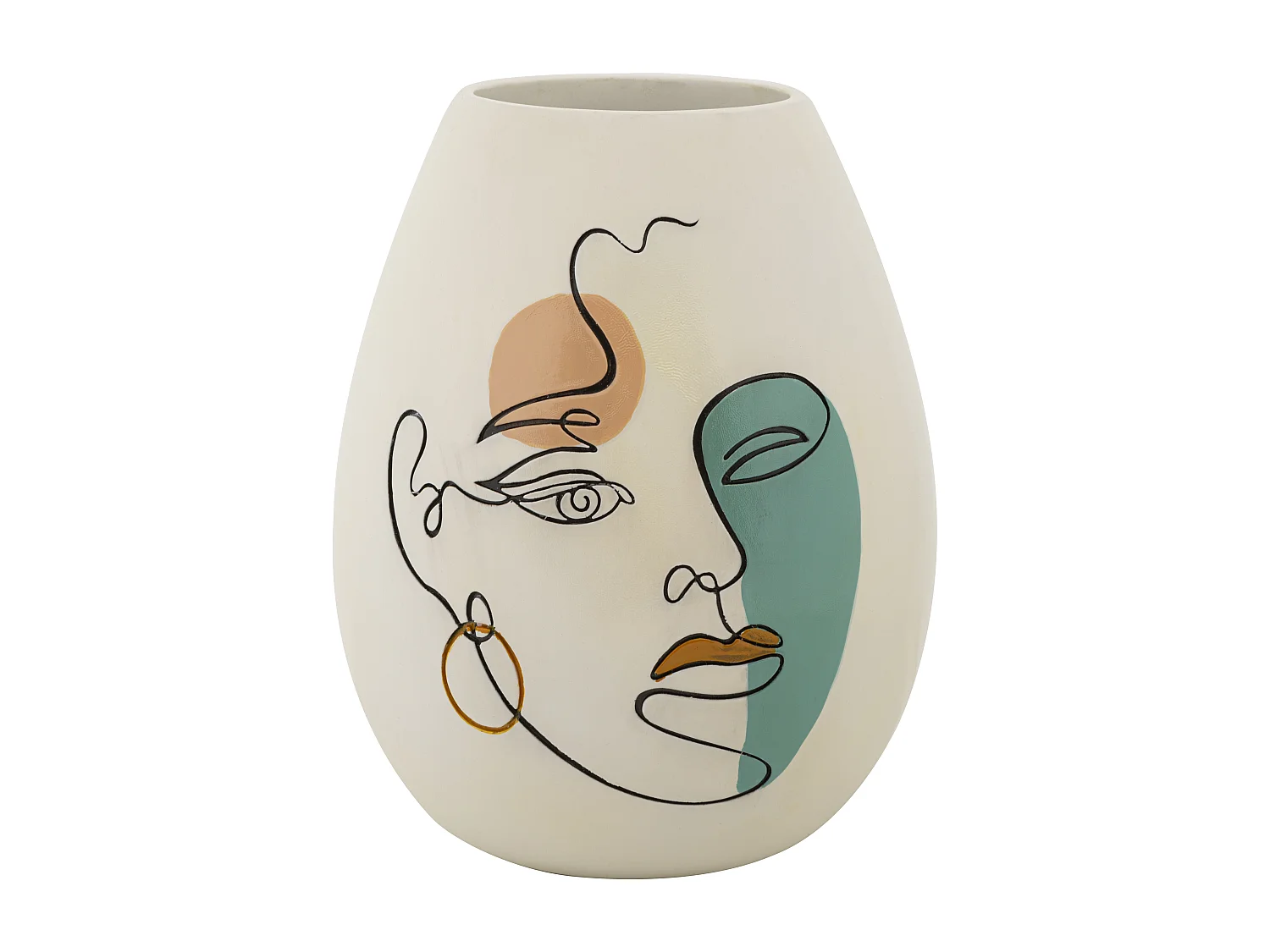 Vase en résine blanche face peinte Ø 22,5x29 cm