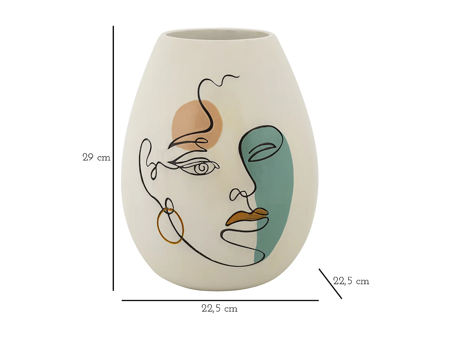 Vase en résine blanche face peinte Ø 22,5x29 cm