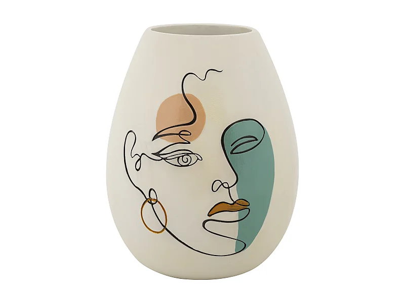 Witte harsvaas met beschilderd gezicht Ø 22,5x29 cm