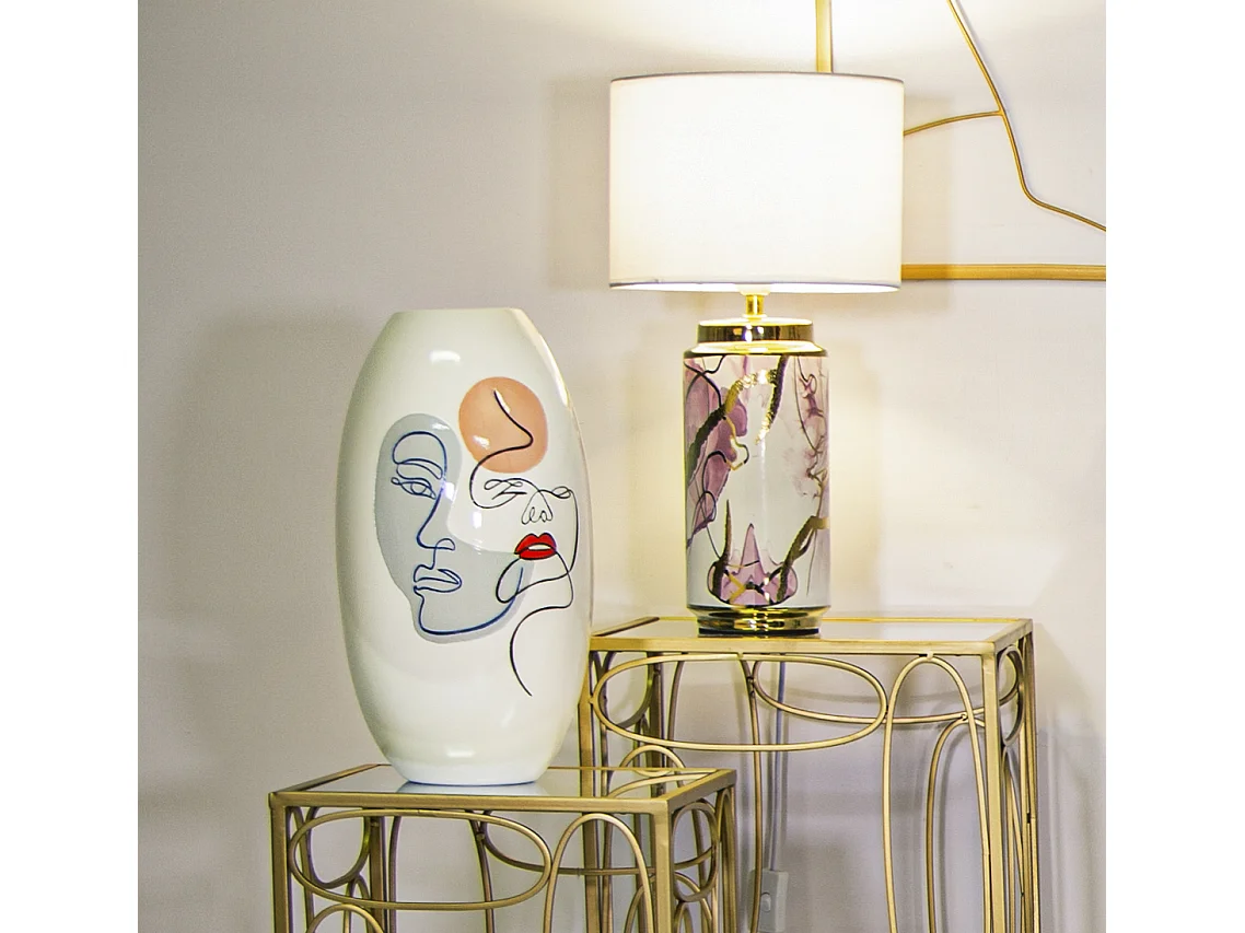 Vaso in resina bianco con volti dipinti Ø cm 20,5x38