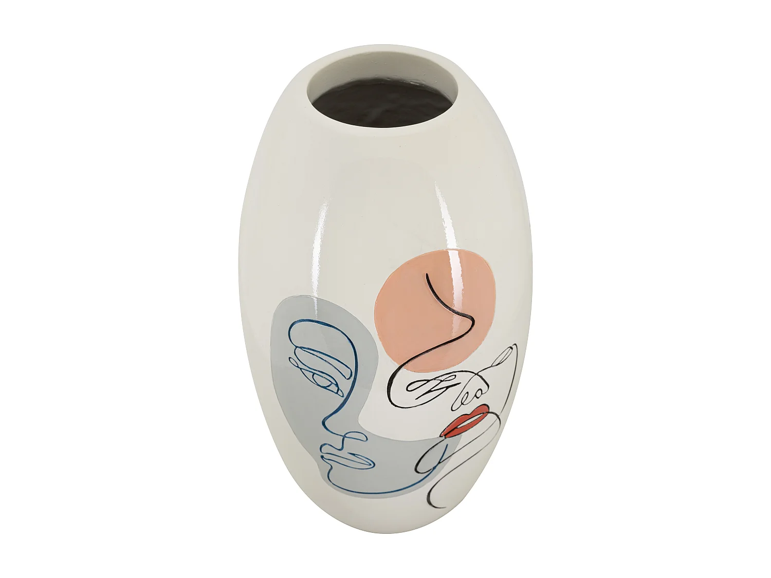 Vaso in resina bianco con volti dipinti Ø cm 20,5x38