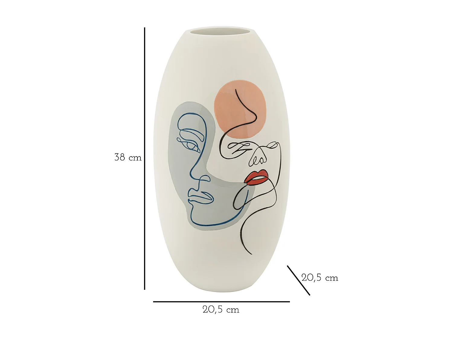 Vaso in resina bianco con volti dipinti Ø cm 20,5x38