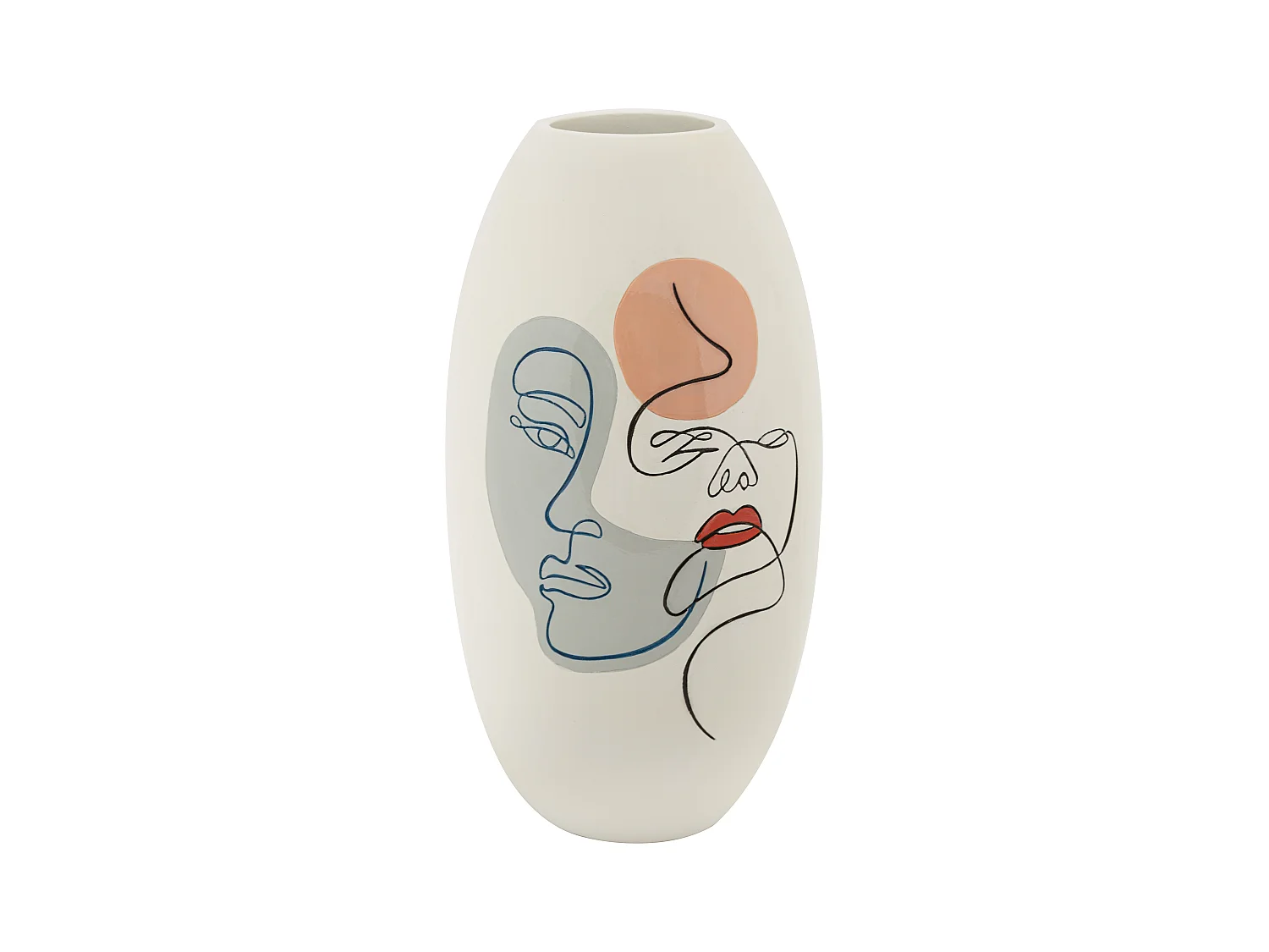 Vase en résine blanche faces peintes Ø 20,5x38 cm