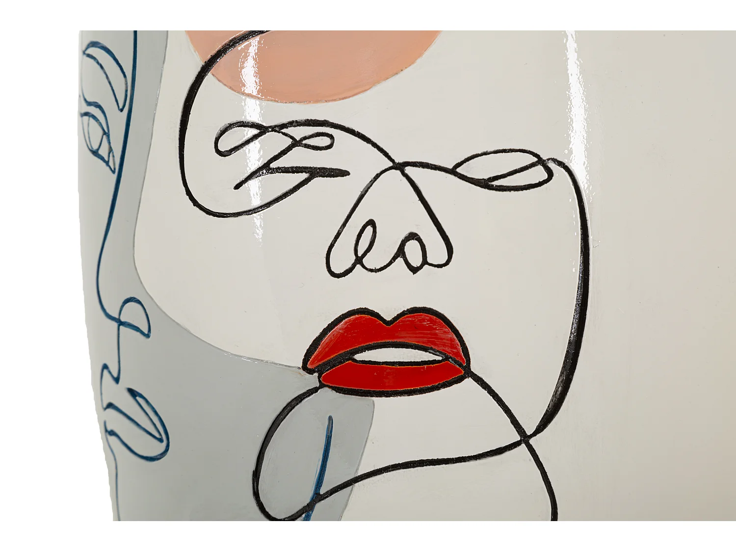 Vase en résine blanche faces peintes Ø 20,5x38 cm