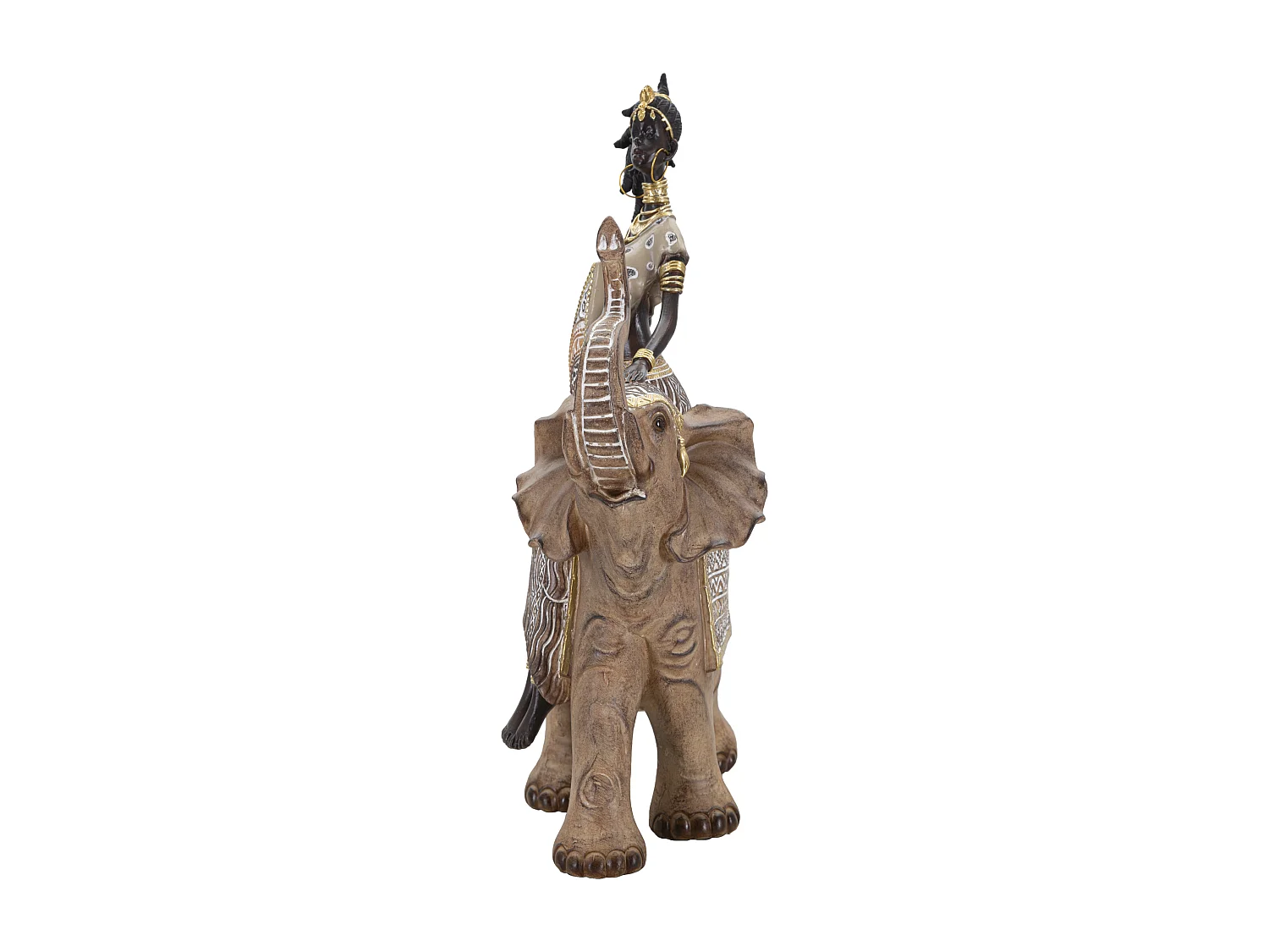 Statuette Déco Femme sur Éléphant "Tribal Masai" 32cm Multicolore