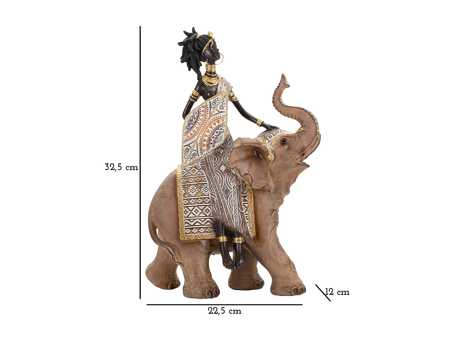Statuetta masai con elefante in resina marrone cm 22,5x12x32,5
