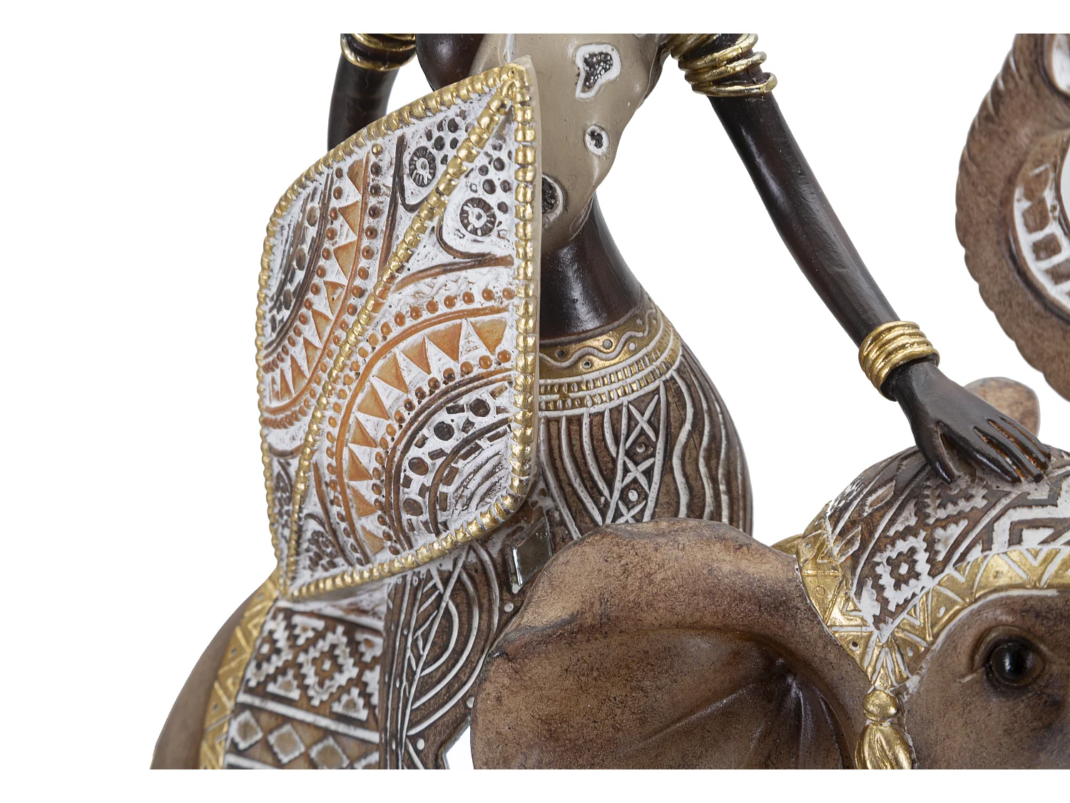 Statuetta masai con elefante in resina marrone cm 22,5x12x32,5