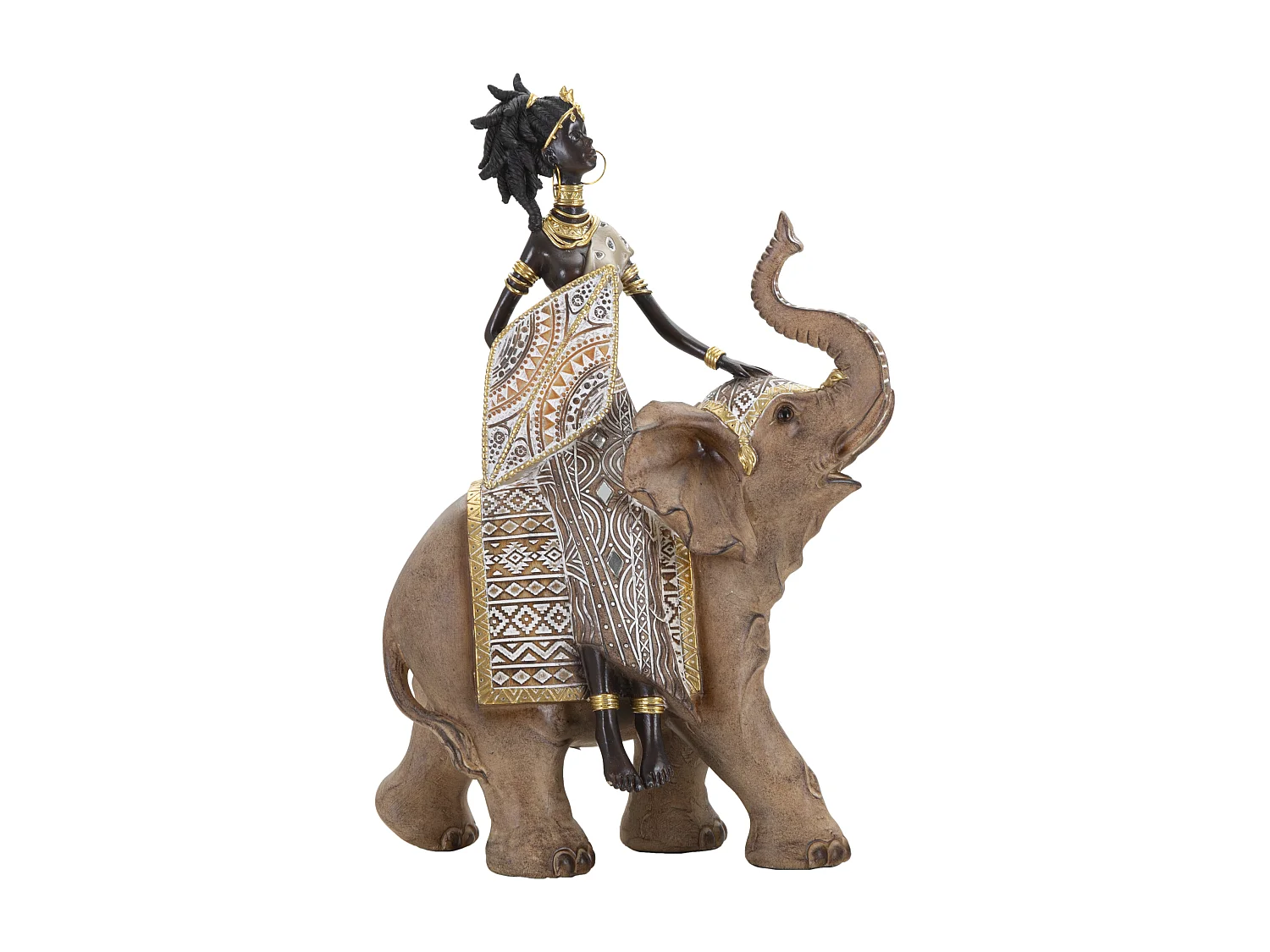 Statuette Déco Femme sur Éléphant "Tribal Masai" 32cm Multicolore