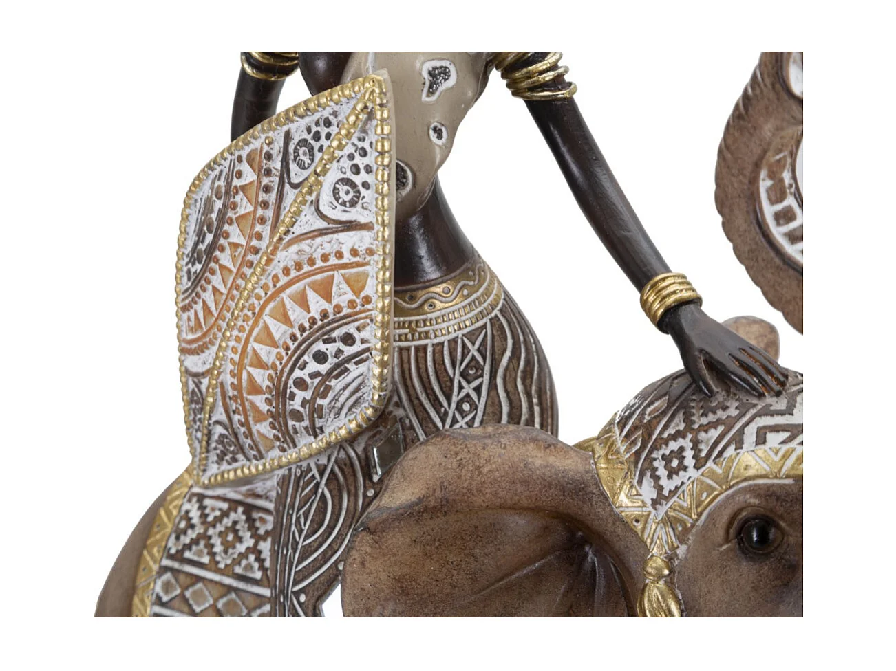 Statuette Déco Femme sur Éléphant "Tribal Masai" 32cm Multicolore