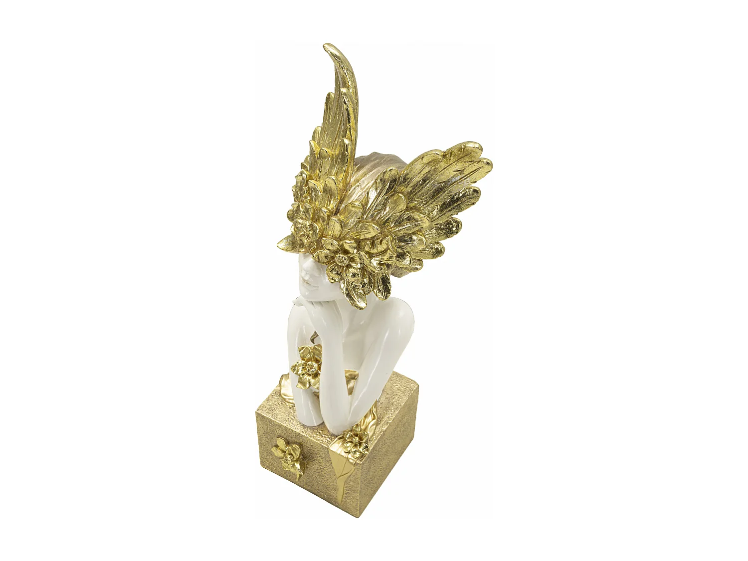 Busto di donna in resina dorata con piedistallo cm 20x17x50