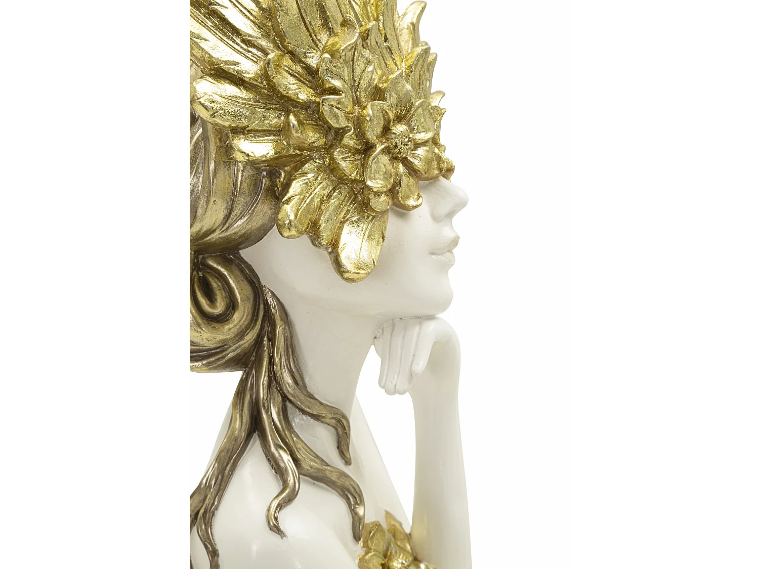 Busto di donna in resina dorata con piedistallo cm 20x17x50