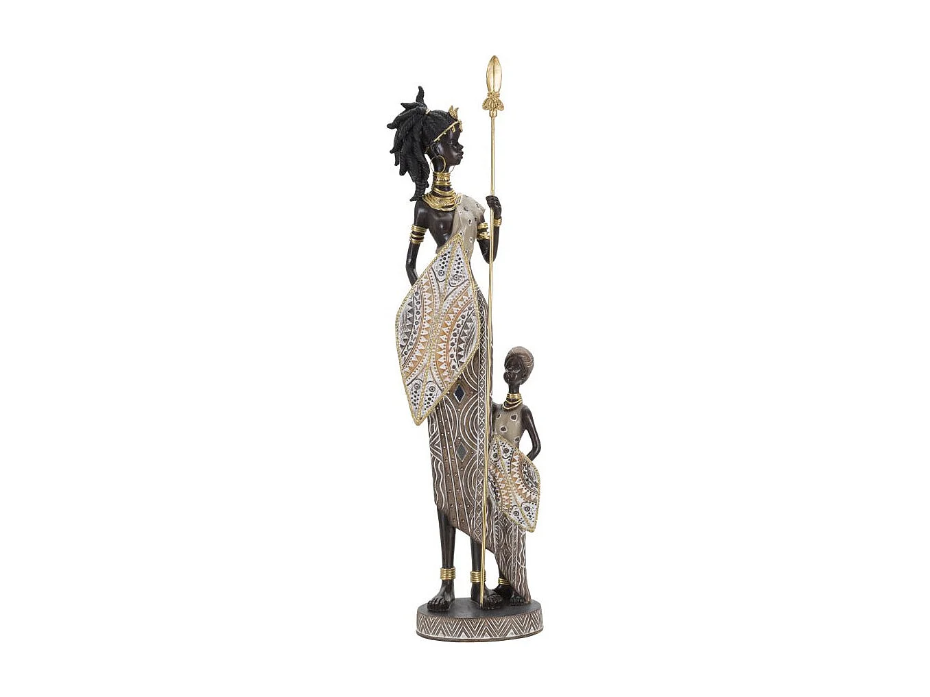 Statuette Déco Femme & Enfant "Tribal Masai" 46cm Multicolore