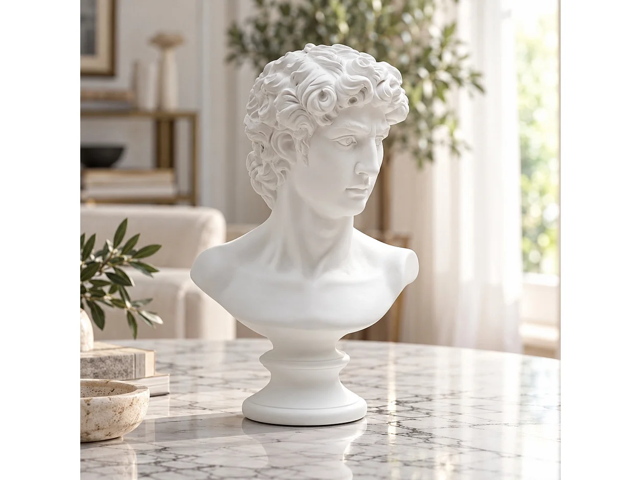 Buste Tête Masculine "Roman" 34cm Blanc