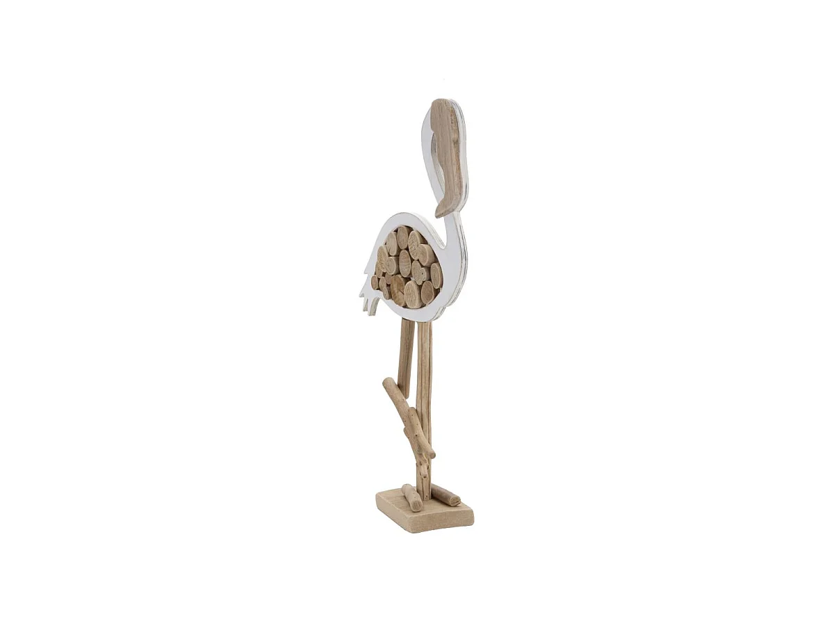 Statue Flamant Rose en Bois "Tanoak" 56cm Naturel & Blanc