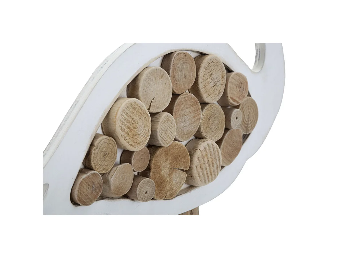 Statue Flamant Rose en Bois "Tanoak" 56cm Naturel & Blanc