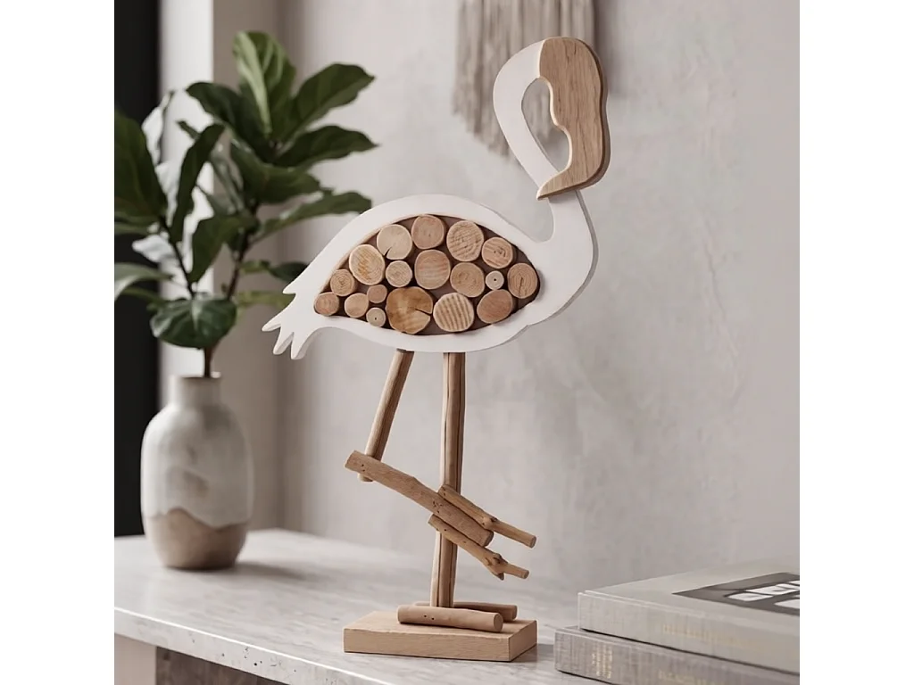 Dekoracja stojąca Flamingo Nature, kolor biały i naturalny, 31 x 9 x 56 cm, Mauro Ferretti