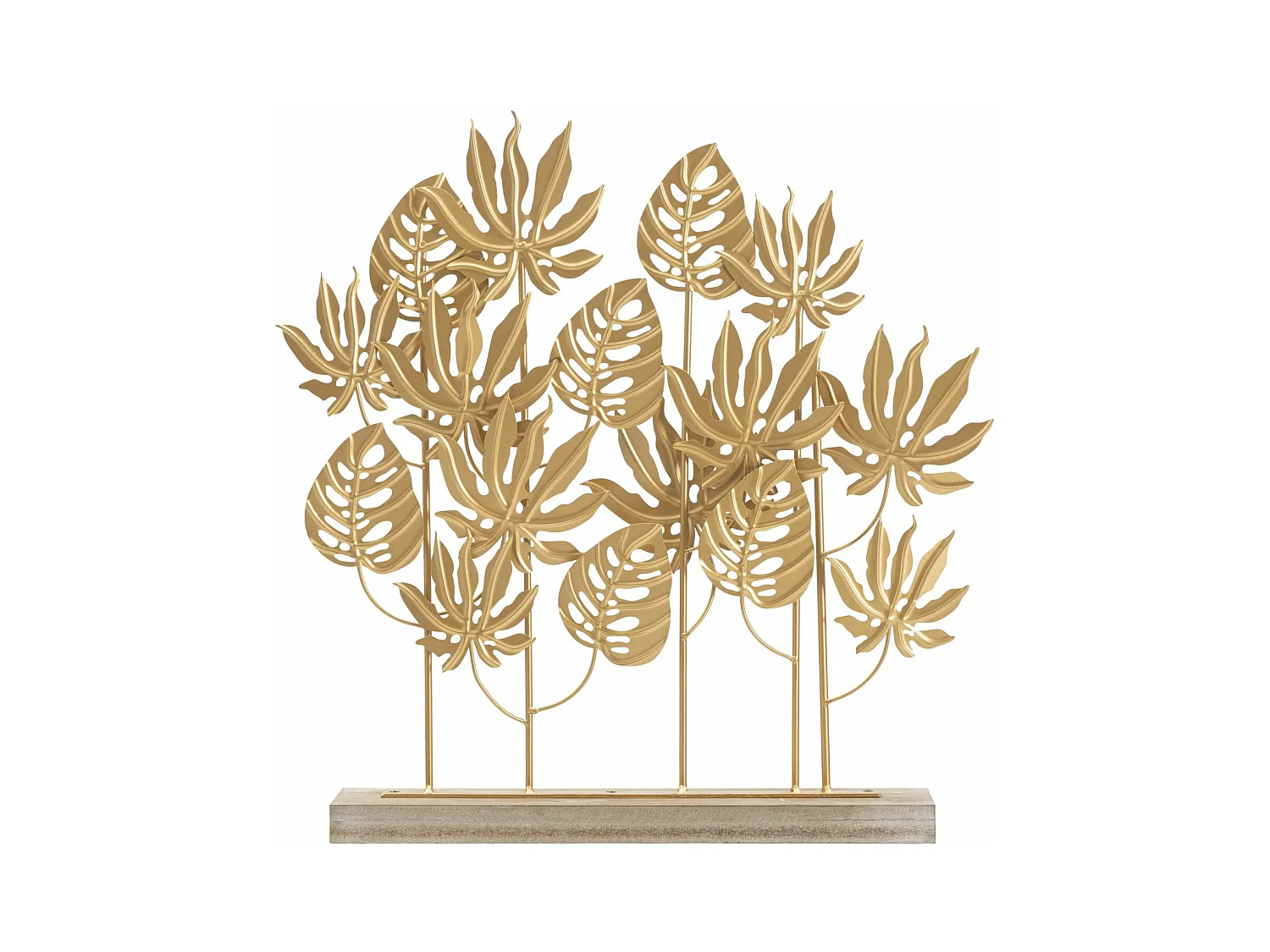 Sculpture feuille de palmier en métal doré, design élégant et exotique, 56x10x57,5 cm