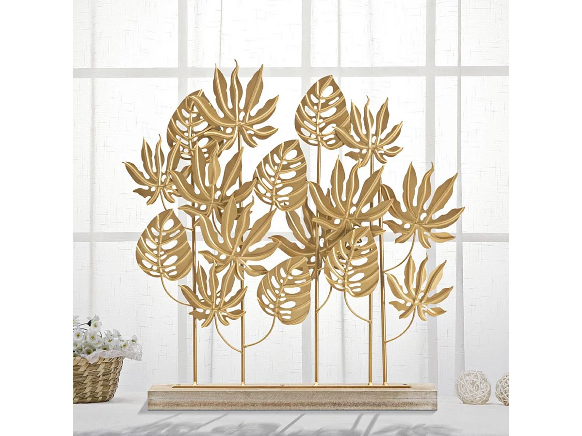 Objet Déco en Métal "Feuilles Exotiques" 57cm Or