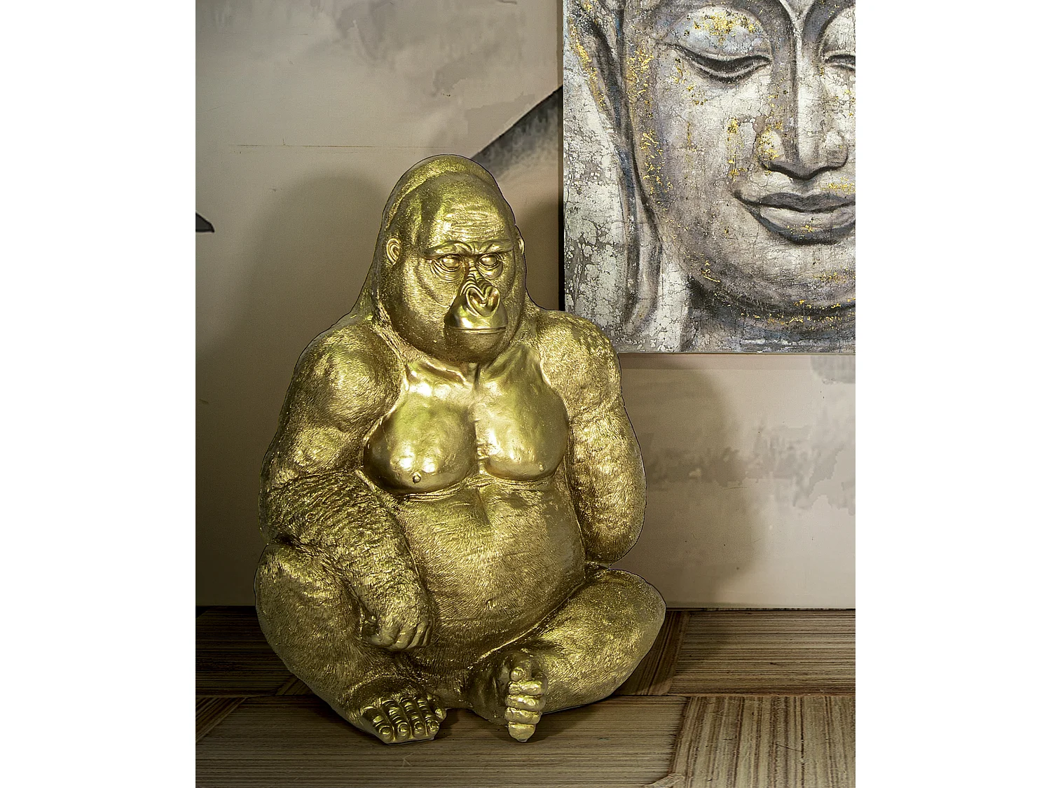Gorilla seduto in resina dorato cm 64x53x82