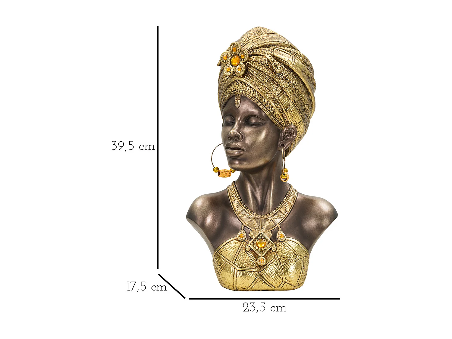 Buste Femme Africaine en Résine "Mumbasa" 39cm Or