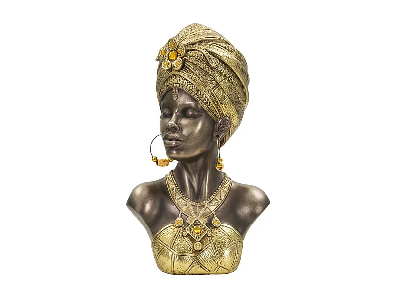 Buste Femme Africaine en Résine "Mumbasa" 39cm Or