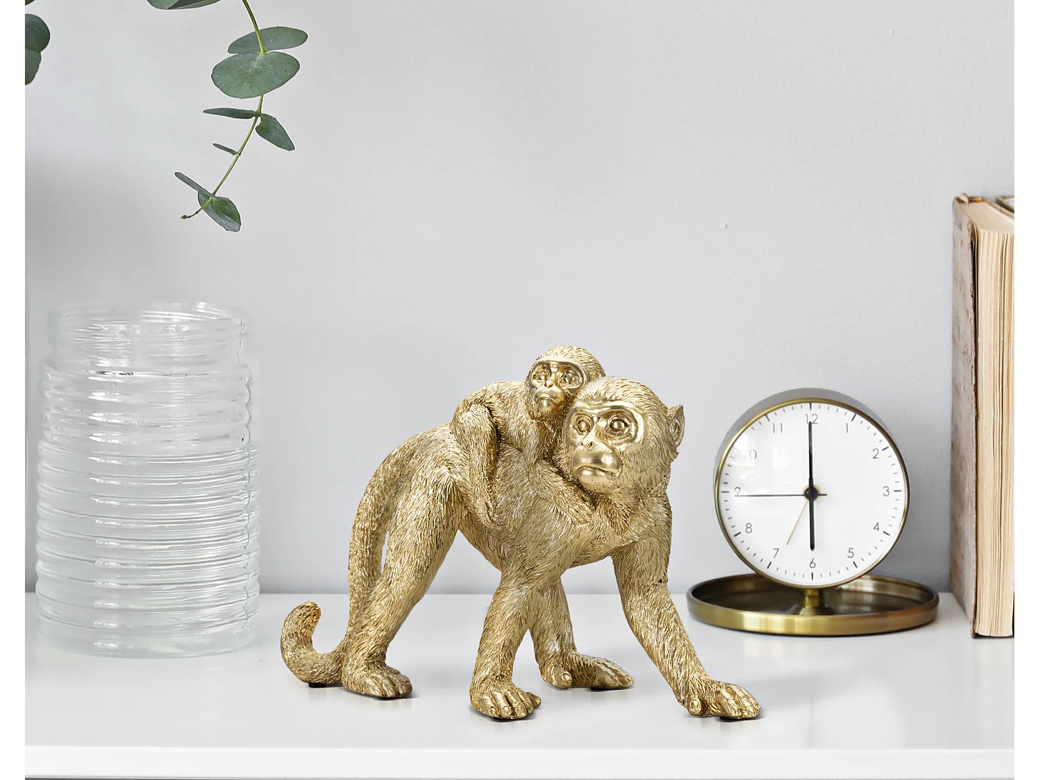 Statuette Déco Mère & Enfant "Singe" 29cm Or